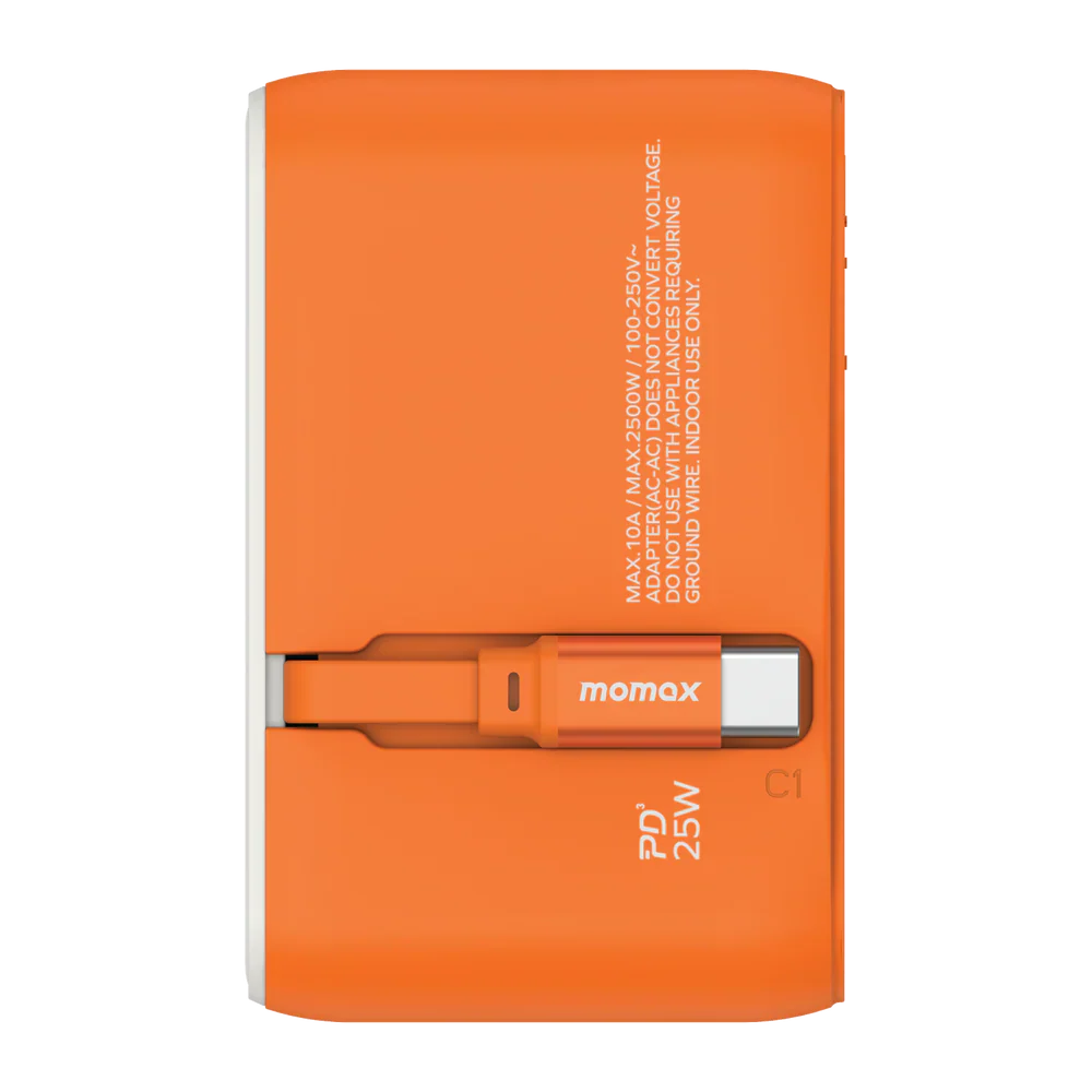 Momax World Travel Adapter 25W With Retractable USB-C Cable