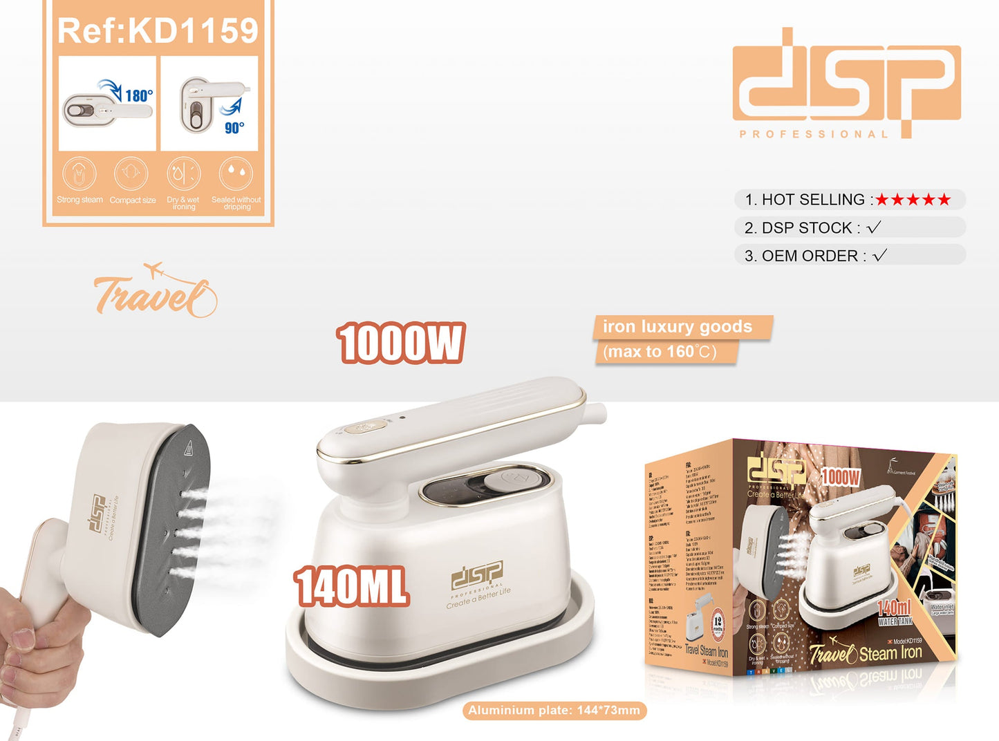 Dsp Travel Steam Iron 1000W - KD1159