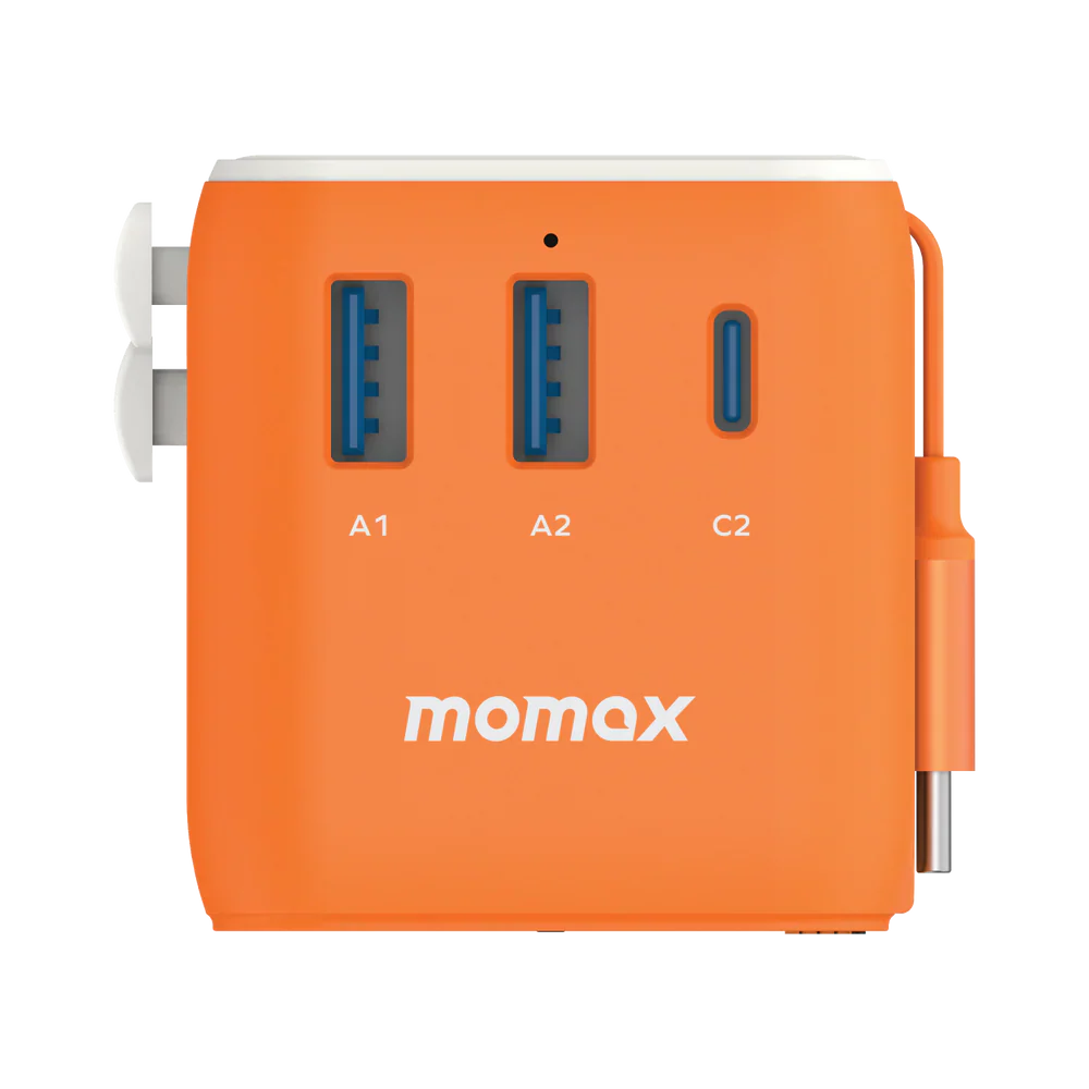 Momax World Travel Adapter 25W With Retractable USB-C Cable