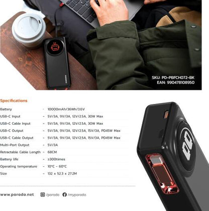 Porodo 10000mAh Animated Display Power Bank 45W - PB072
