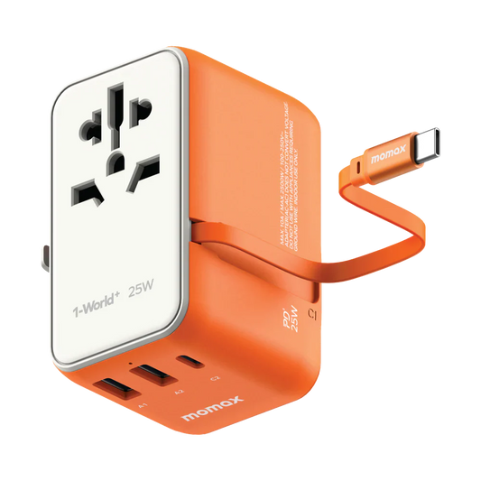 Momax World Travel Adapter 25W With Retractable USB-C Cable