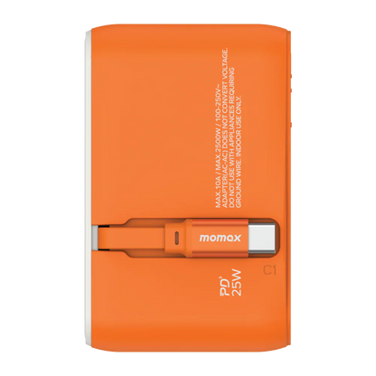 Momax World Travel Adapter 25W With Retractable USB-C Cable