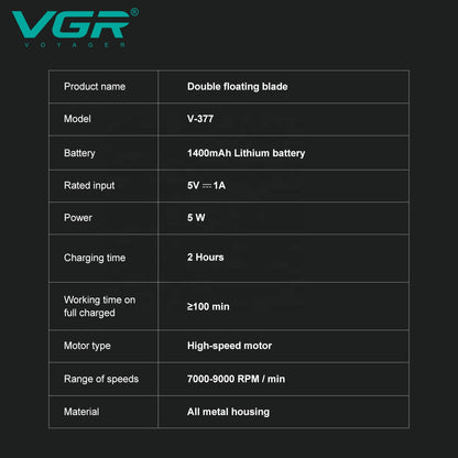 VGR Professional Double Foil Shaver V-377