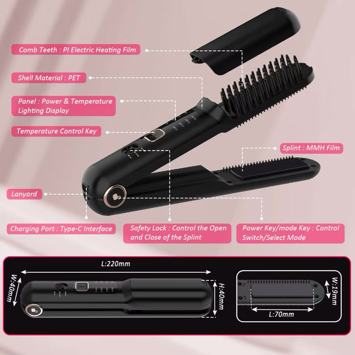 2in1 Cordless Hair Straightener Brush - LH2201