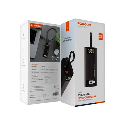 Porodo 20000mAh/130W Powe Bank (1M Retractable Type-C) - PB066