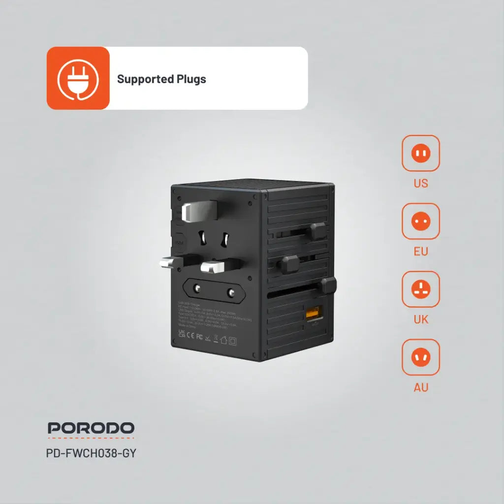 Porodo 5-Port Travel Block Universal Charger 65W - FWC038