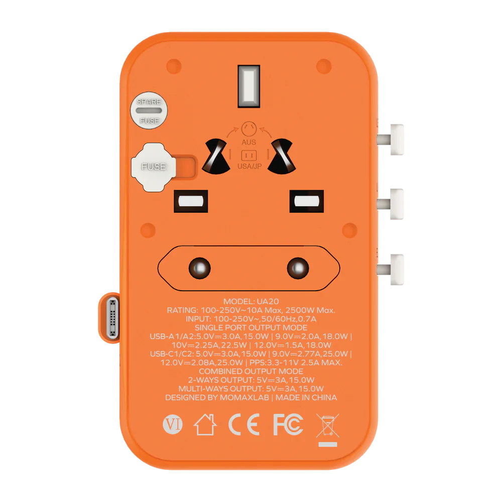 Momax World Travel Adapter 25W With Retractable USB-C Cable